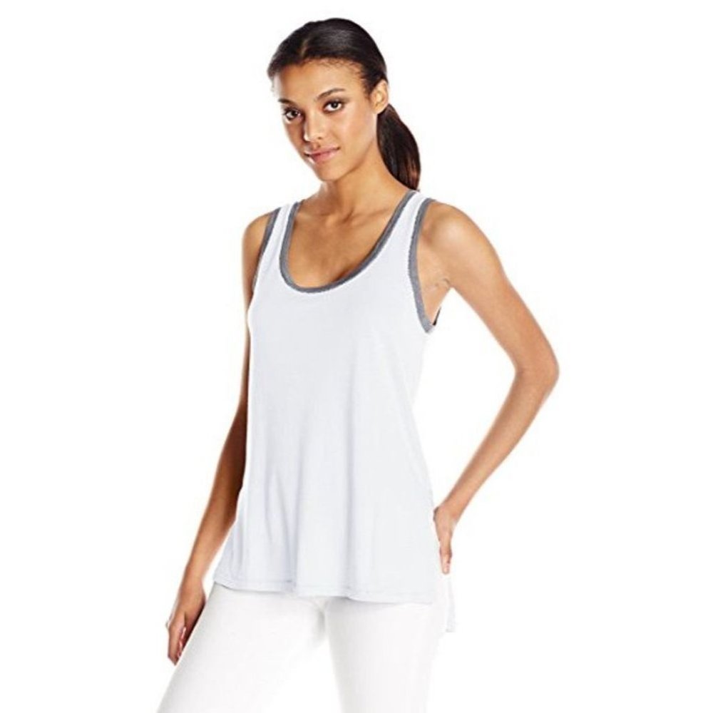 SPLENDID Very Light Jersey Extreme Hi-Lo  Tank Top WHITE Grey Trim ST10888 ( M )